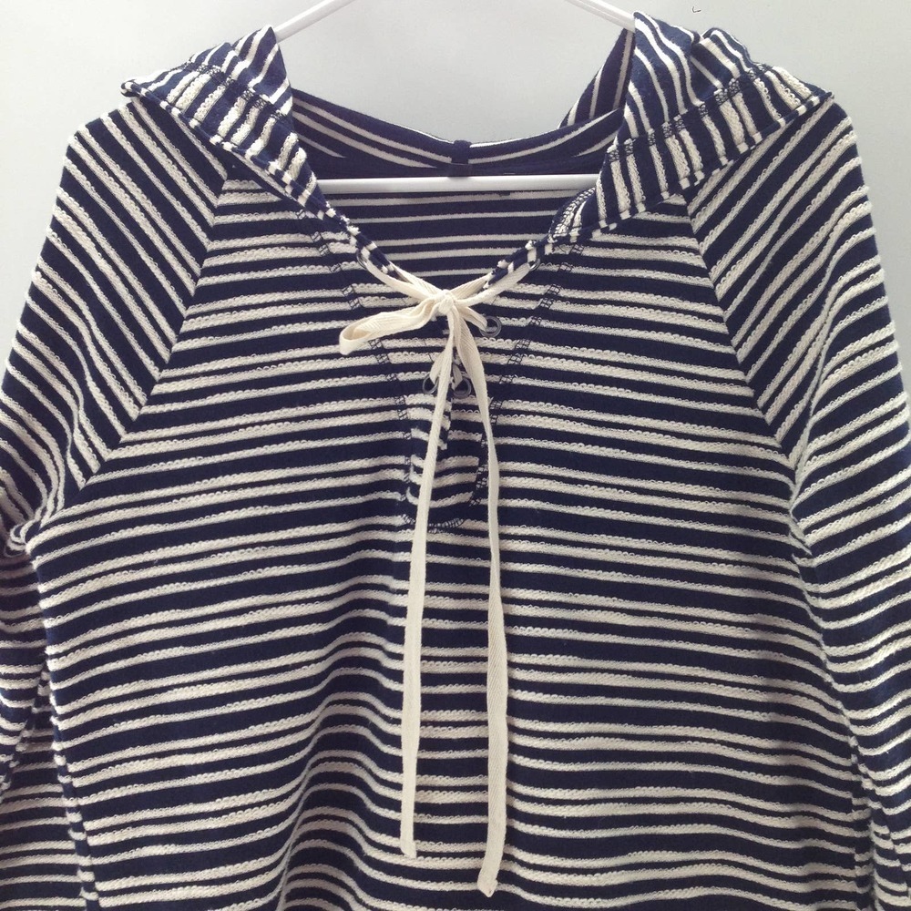 Sanctuary Women's Black White Striped Textured Hooded Drawstring Blouse … - Picture 3 of 8